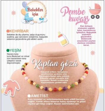 Sertifikalı Doğal Taş Bebek Kolye - Kehribar,yeşim,kaplan Gözü,ametist,pembe Kuvars - Osmanlı Doğaltaş