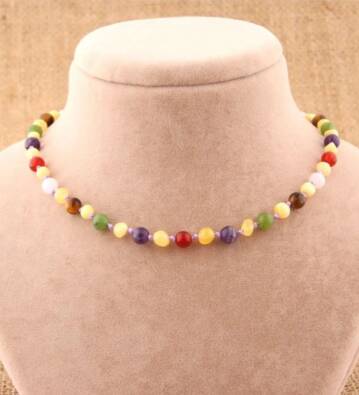 Sertifikalı Doğal Taş Bebek Kolye - Kehribar,yeşim,kaplan Gözü,ametist,pembe Kuvars - 3