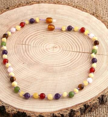 Sertifikalı Doğal Taş Bebek Kolye - Kehribar,yeşim,kaplan Gözü,ametist,pembe Kuvars - 4