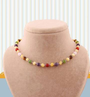 Sertifikalı Doğal Taş Bebek Kolye - Kehribar,yeşim,kaplan Gözü,ametist,pembe Kuvars - 5