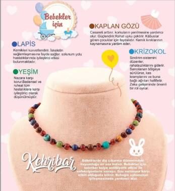 Sertifikalı Doğal Taş Bebek Kolye-yeşim,lapis,kehribar,kaplan Gözü,krizokol M106 - Osmanlı Doğaltaş