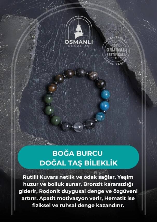 Sertifikalı Doğal Taş Bileklik/Boğa Burcu - 2