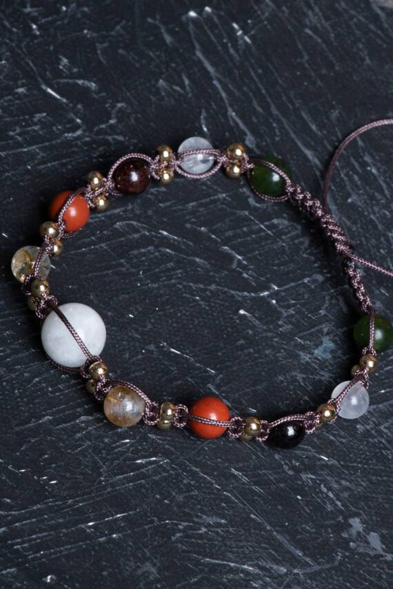 Sertifikalı Doğal Taş Makrome Bileklik-Akrep Burcu - 2