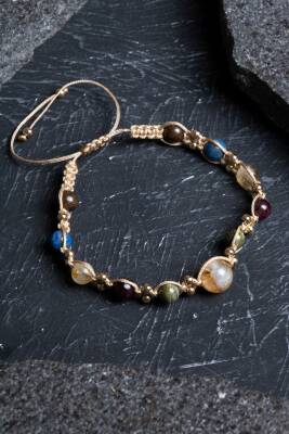 Sertifikalı Doğal Taş Makrome Bileklik-Aslan Burcu - 3