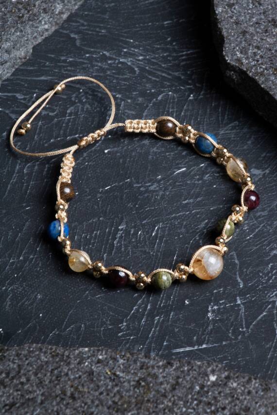 Sertifikalı Doğal Taş Makrome Bileklik-Aslan Burcu - 3