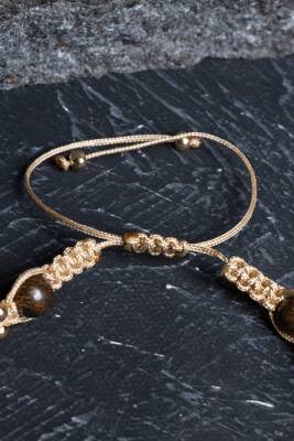 Sertifikalı Doğal Taş Makrome Bileklik-Aslan Burcu - 4