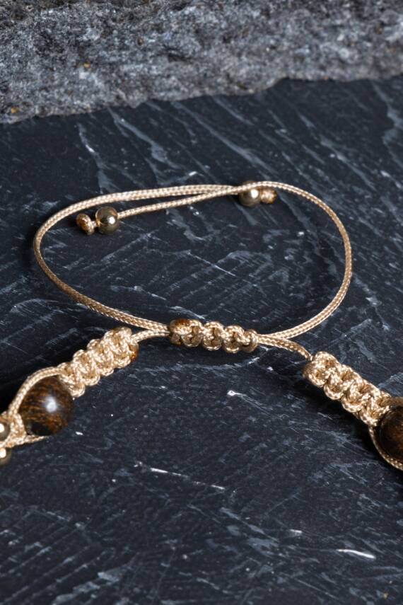 Sertifikalı Doğal Taş Makrome Bileklik-Aslan Burcu - 4