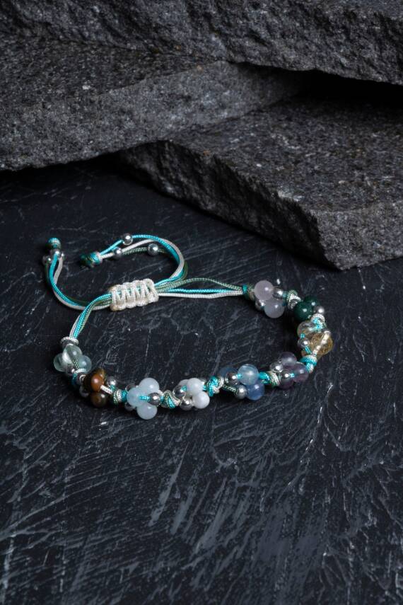 Sertifikalı Doğal Taş Makrome Bileklik-Balık Burcu - 1