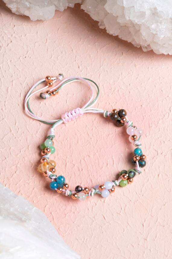 Sertifikalı Doğal Taş Makrome Bileklik-Boğa Burcu - 1