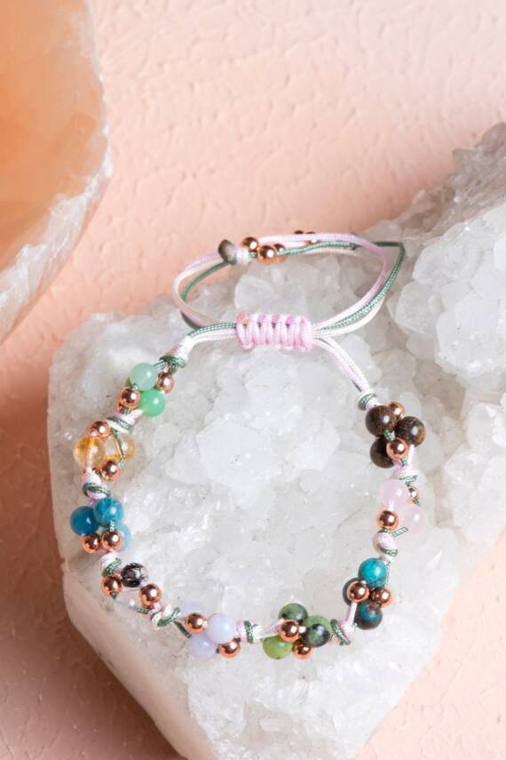 Sertifikalı Doğal Taş Makrome Bileklik-Boğa Burcu - 2