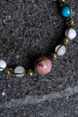 Sertifikalı Doğal Taş Makrome Bileklik-Boğa Burcu - 8