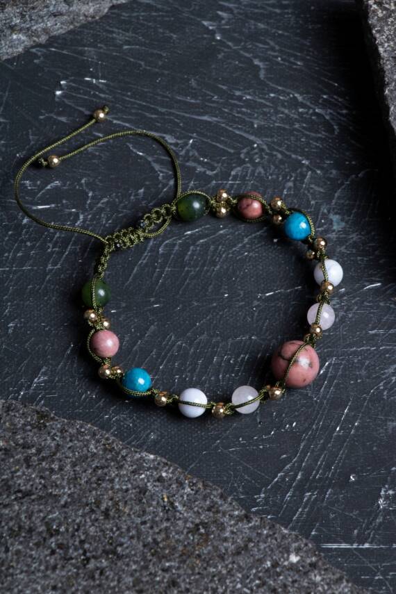 Sertifikalı Doğal Taş Makrome Bileklik-Boğa Burcu - 9