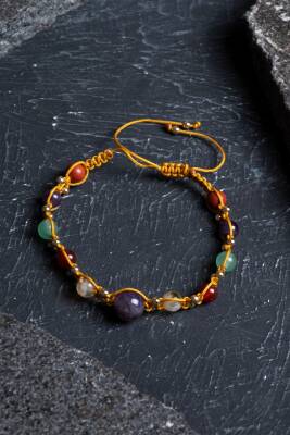 Sertifikalı Doğal Taş Makrome Bileklik-Koç Burcu - 4