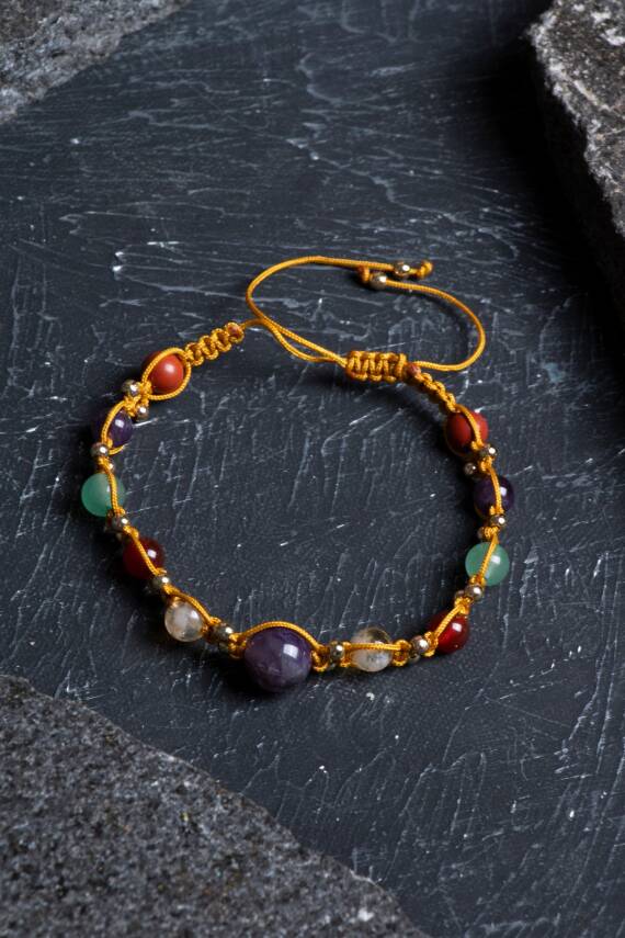 Sertifikalı Doğal Taş Makrome Bileklik-Koç Burcu - 4