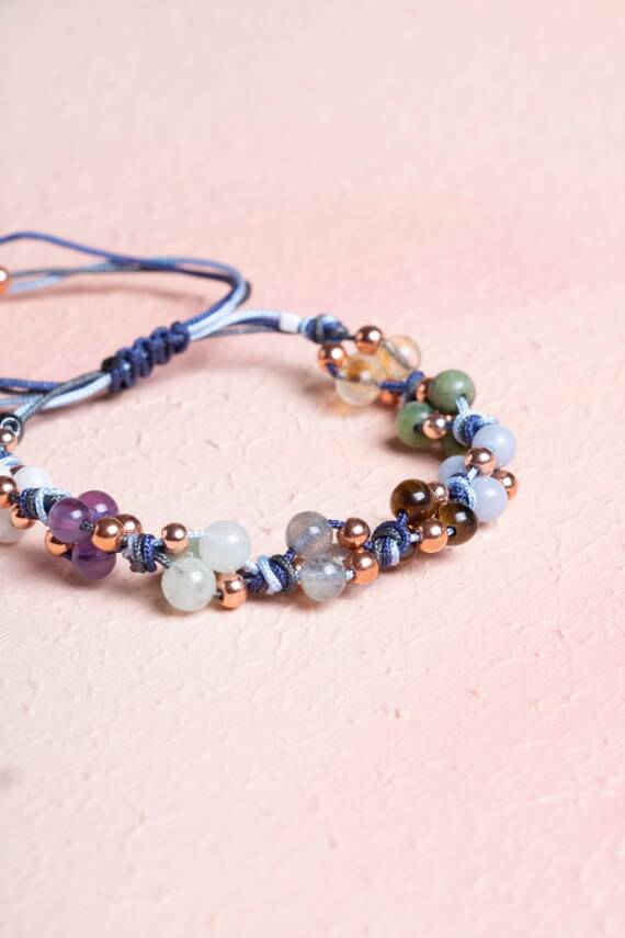 Sertifikalı Doğal Taş Makrome Bileklik-Kova Burcu - 3