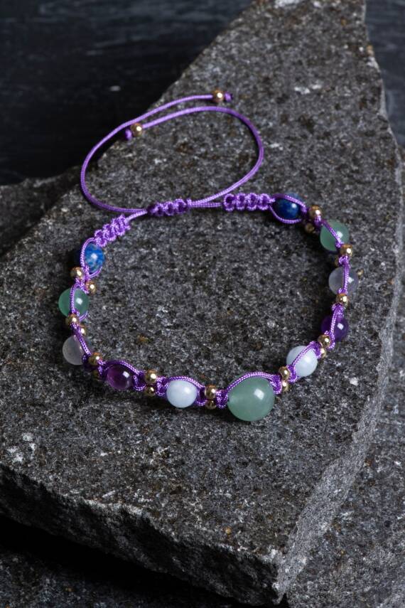 Sertifikalı Doğal Taş Makrome Bileklik-Yay Burcu - 4