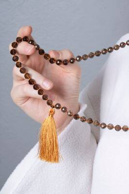 Sertifikalı Dumanlı Kuvars Elmas Kesim Fasetli Doğal Taş Tesbih Kolye 99luk - 8mm (SK:413) - 2