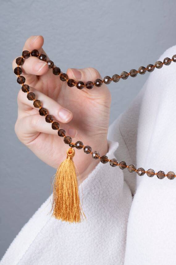 Sertifikalı Dumanlı Kuvars Elmas Kesim Fasetli Doğal Taş Tesbih Kolye 99luk - 8mm (SK:413) - 2