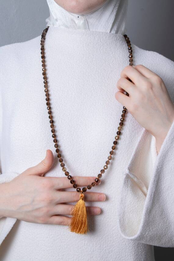 Sertifikalı Dumanlı Kuvars Elmas Kesim Fasetli Doğal Taş Tesbih Kolye 99luk - 8mm (SK:413) - 3