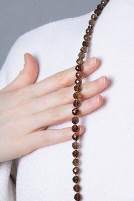 Sertifikalı Dumanlı Kuvars Elmas Kesim Fasetli Doğal Taş Tesbih Kolye 99luk - 8mm (SK:413) - 4