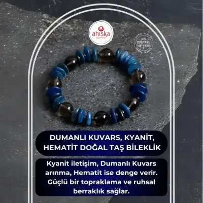 Sertifikalı Dumanlı Kuvars, Kyanit, Hematit Doğal Taş Bileklik - Doğal Taş (1)