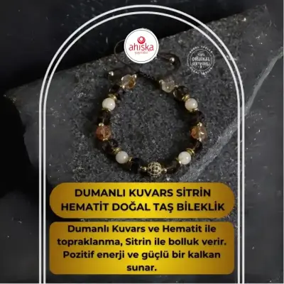 Sertifikalı Dumanlı Kuvars Sitrin Hematit Doğaltaş Bileklik - Doğal Taş (1)