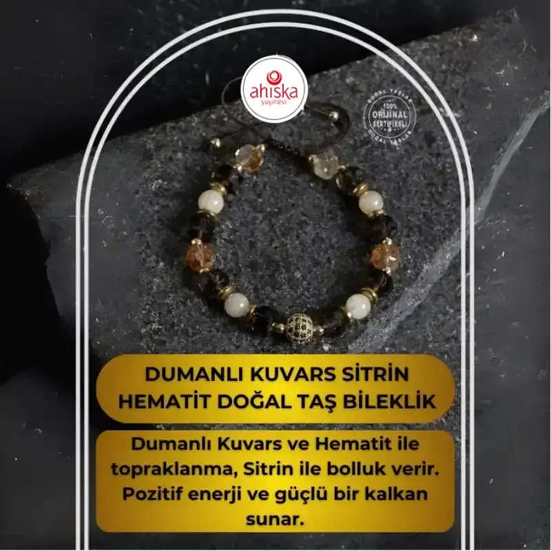 Sertifikalı Dumanlı Kuvars Sitrin Hematit Doğaltaş Bileklik - 2