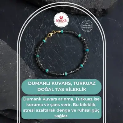Sertifikalı Dumanlı Kuvars, Turkuaz Doğal Taş Bileklik - Doğal Taş (1)
