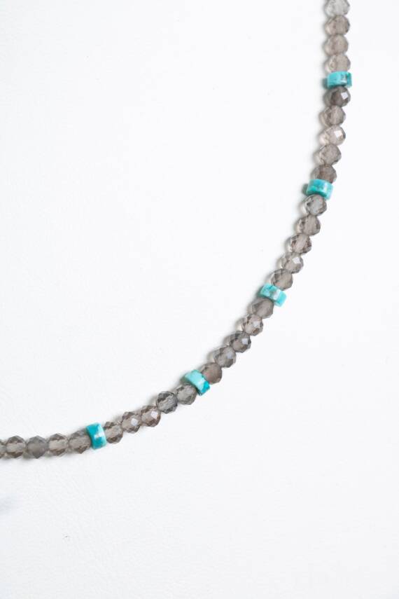 Sertifikalı Dumanlı Kuvars, Turkuaz Doğal Taş Kolye - 2