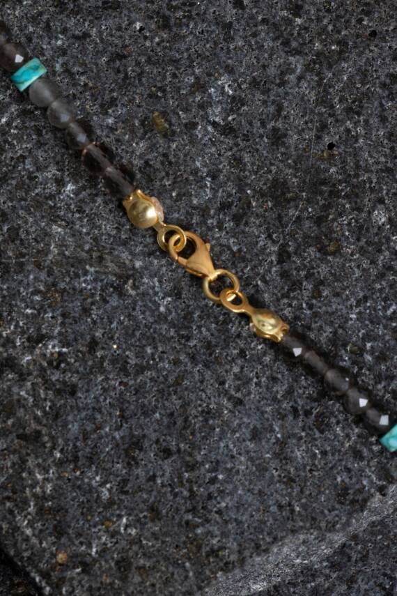 Sertifikalı Dumanlı Kuvars, Turkuaz Doğal Taş Kolye - 3