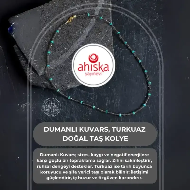 Sertifikalı Dumanlı Kuvars, Turkuaz Doğal Taş Kolye - 2