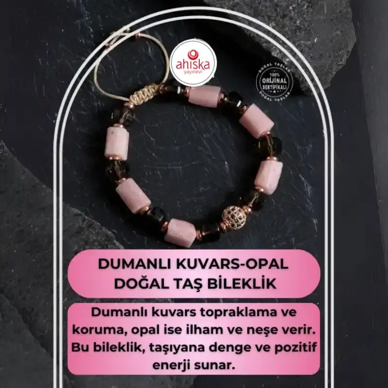Sertifikalı Dumanlı Kuvars ve Opal Doğal Taş Bileklik - 2