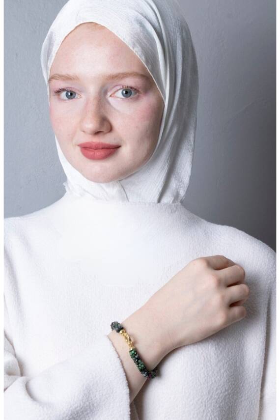 Sertifikalı El İşçiliği Örme Anyolit Gümüş Kapama Bileklik (SK:416) - 1