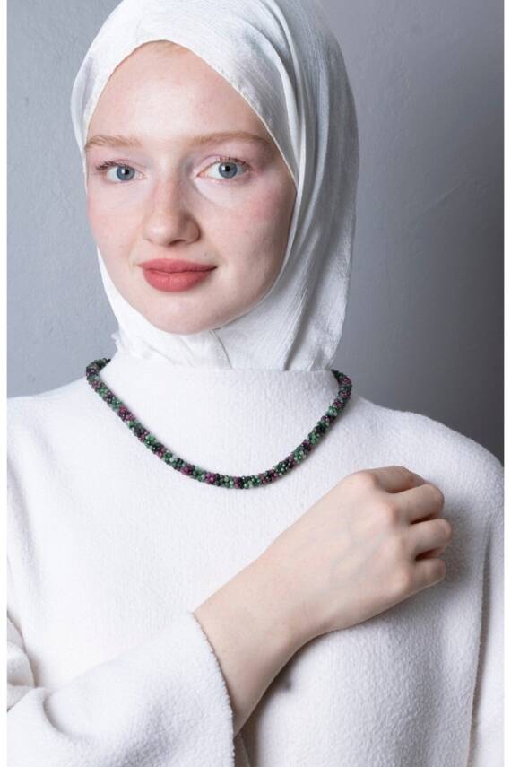 Sertifikalı El İşçiliği Örme Anyolit Gümüş Kapama Kolye (SK:415) - 3