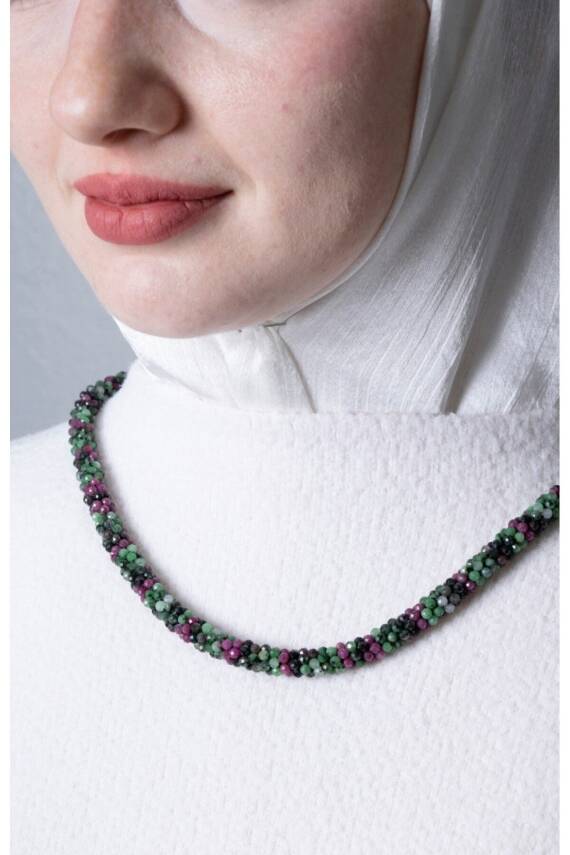 Sertifikalı El İşçiliği Örme Anyolit Gümüş Kapama Kolye (SK:415) - 4