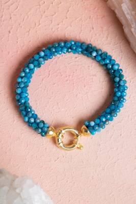 Sertifikalı El İşçiliği Örme Apatit Gümüş Kapama Bileklik (SK:126) - Osmanlı Doğal Taş