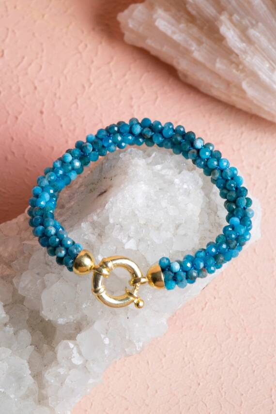 Sertifikalı El İşçiliği Örme Apatit Gümüş Kapama Bileklik (SK:126) - 3