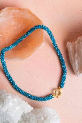 Sertifikalı El İşçiliği Örme Apatit Gümüş Kapama Kolye (SK:125) - Osmanlı Doğal Taş