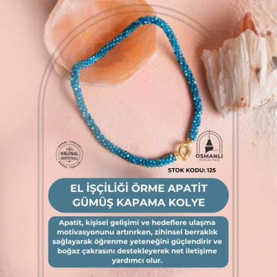 Sertifikalı El İşçiliği Örme Apatit Gümüş Kapama Kolye (SK:125) - 2