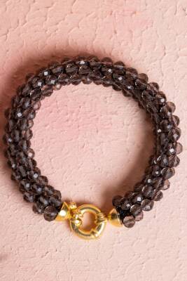 Sertifikalı El İşçiliği Örme Dumanlı Kuvars Gümüş Kapama Bileklik (SK:123) - Osmanlı Doğal Taş