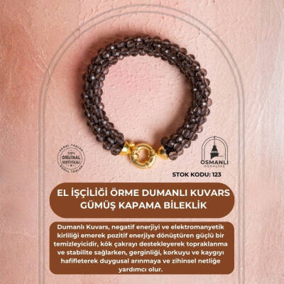 Sertifikalı El İşçiliği Örme Dumanlı Kuvars Gümüş Kapama Bileklik (SK:123) - 2