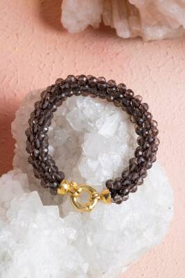 Sertifikalı El İşçiliği Örme Dumanlı Kuvars Gümüş Kapama Bileklik (SK:123) - 3