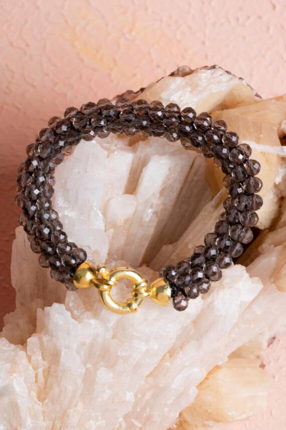 Sertifikalı El İşçiliği Örme Dumanlı Kuvars Gümüş Kapama Bileklik (SK:123) - 5