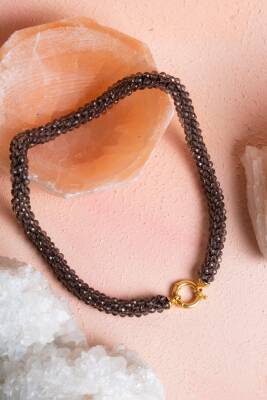 Sertifikalı El İşçiliği Örme Dumanlı Kuvars Gümüş Kapama Kolye (SK:122) - Osmanlı Doğal Taş