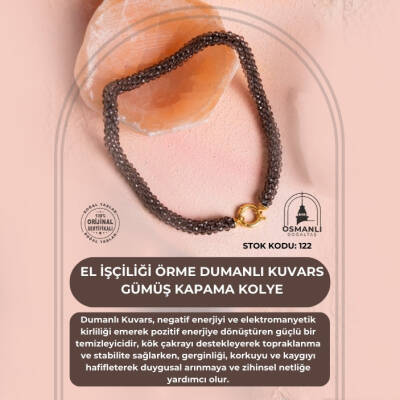 Sertifikalı El İşçiliği Örme Dumanlı Kuvars Gümüş Kapama Kolye (SK:122) - 2