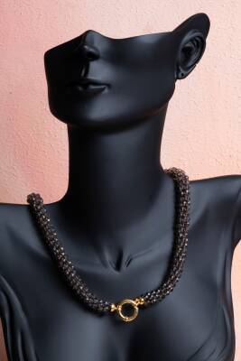 Sertifikalı El İşçiliği Örme Dumanlı Kuvars Gümüş Kapama Kolye (SK:122) - 3