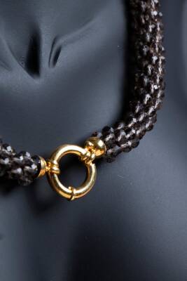 Sertifikalı El İşçiliği Örme Dumanlı Kuvars Gümüş Kapama Kolye (SK:122) - 4