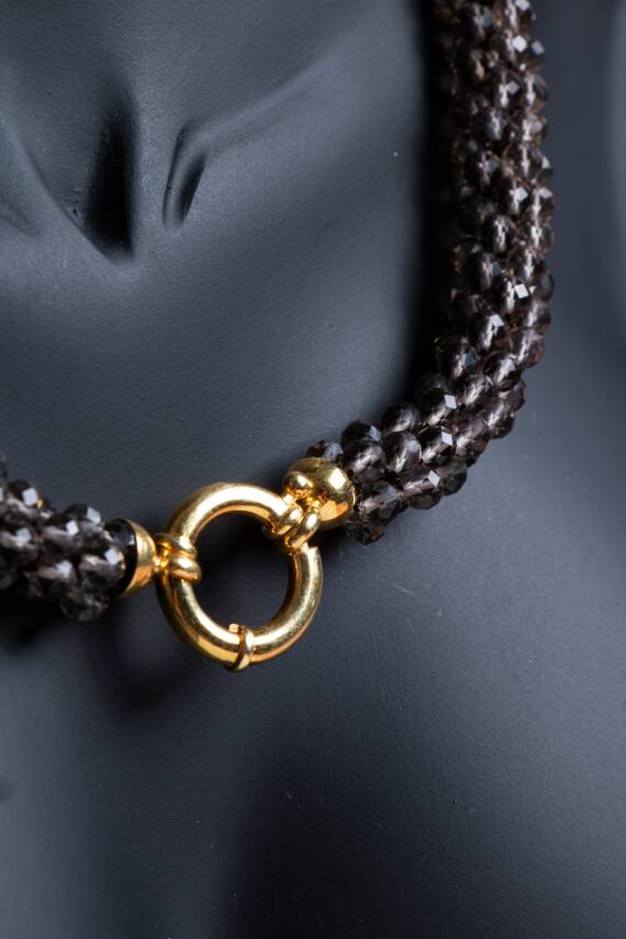 Sertifikalı El İşçiliği Örme Dumanlı Kuvars Gümüş Kapama Kolye (SK:122) - 4