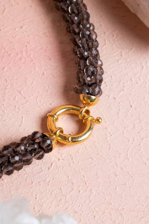 Sertifikalı El İşçiliği Örme Dumanlı Kuvars Gümüş Kapama Kolye (SK:122) - 5