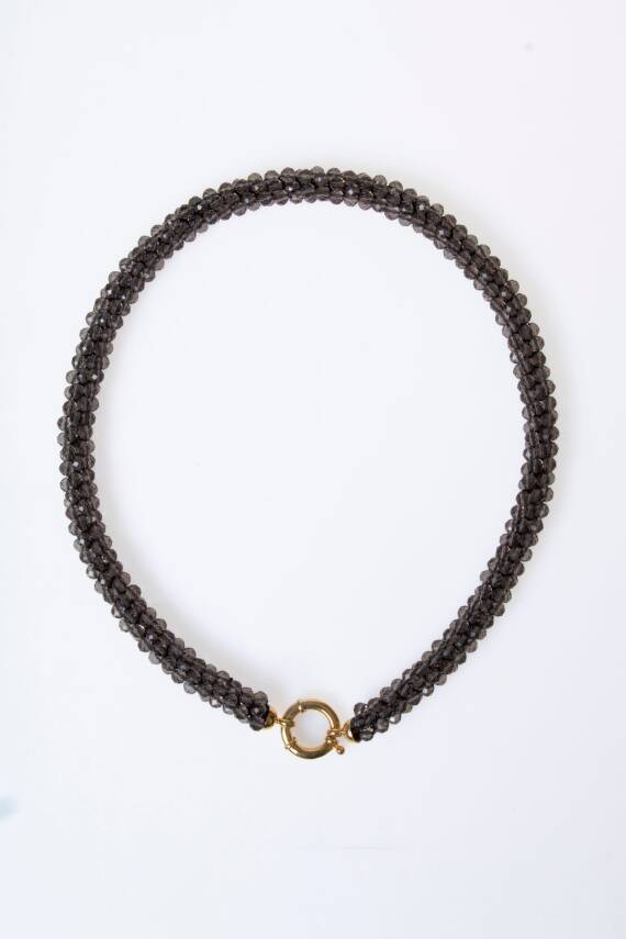 Sertifikalı El İşçiliği Örme Dumanlı Kuvars Gümüş Kapama Kolye (SK:122) - 6